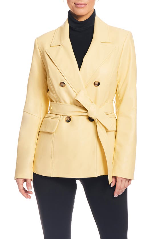 Sanctuary Belted Faux Leather Blazer In Pale Yellow