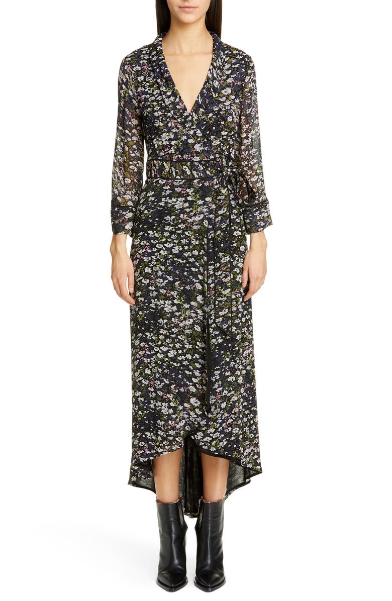 Ganni Floral Print Georgette Midi Wrap Dress | Nordstrom