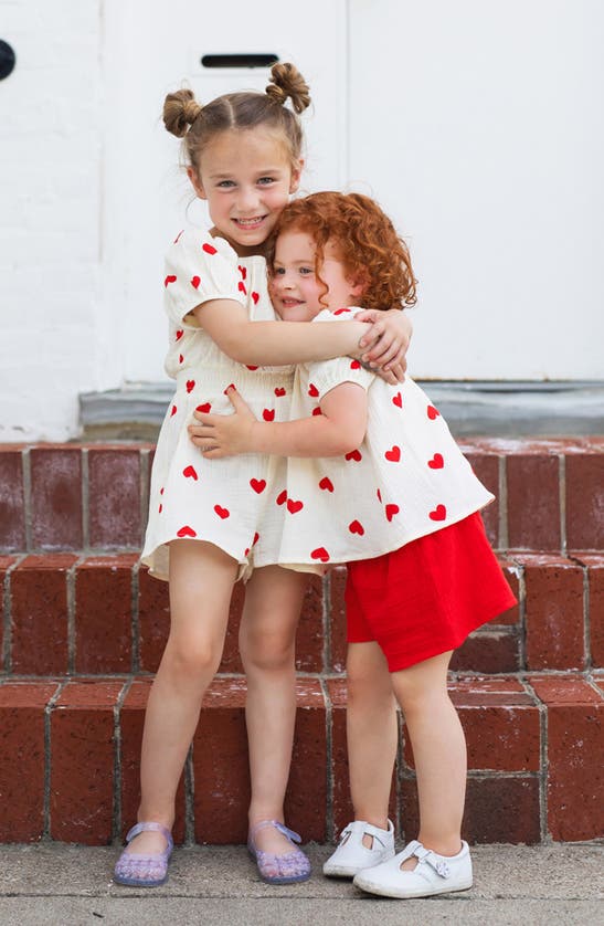 Shop Mabel + Honey Kids' Sweet Hearts Gauze T-shirt & Shorts Set In White