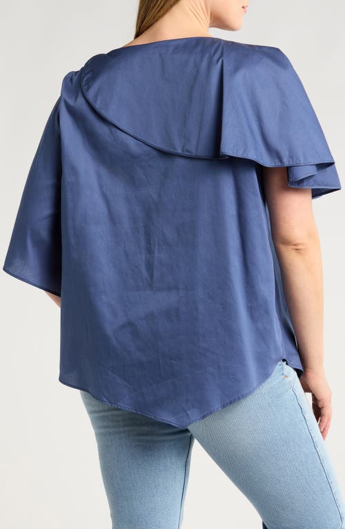 Shop Harshman Tatyana Ruffle Asymmetric Cotton Top In Indigo Blue