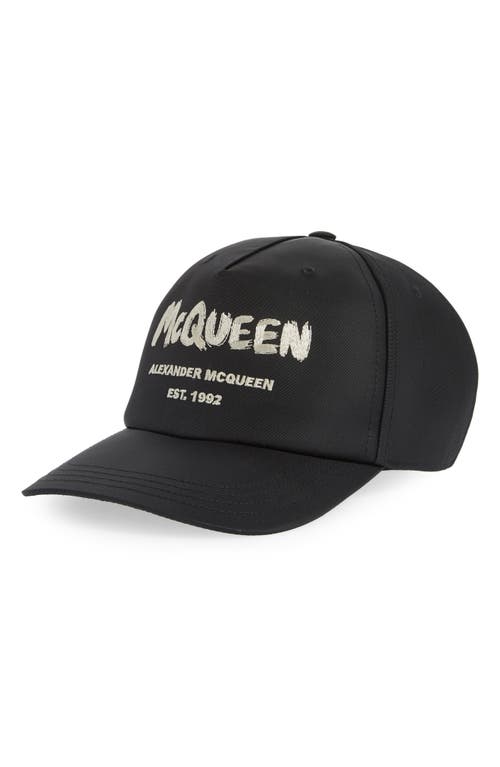 Alexander McQueen Graffiti Logo Embroidered Baseball Cap Black/Ivory at Nordstrom,