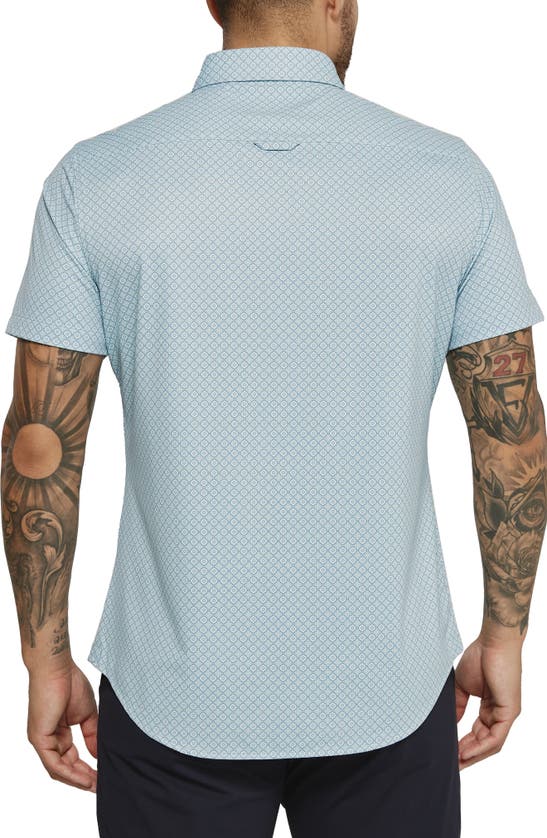 Shop 7 Diamonds Morris Geo Print Short Sleve Performance Button-up Shirt In Seafoam