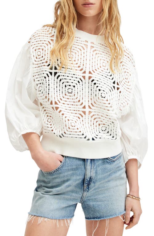 AllSaints Sol Mixed Media Lace Top in Chalk White at Nordstrom, Size Large