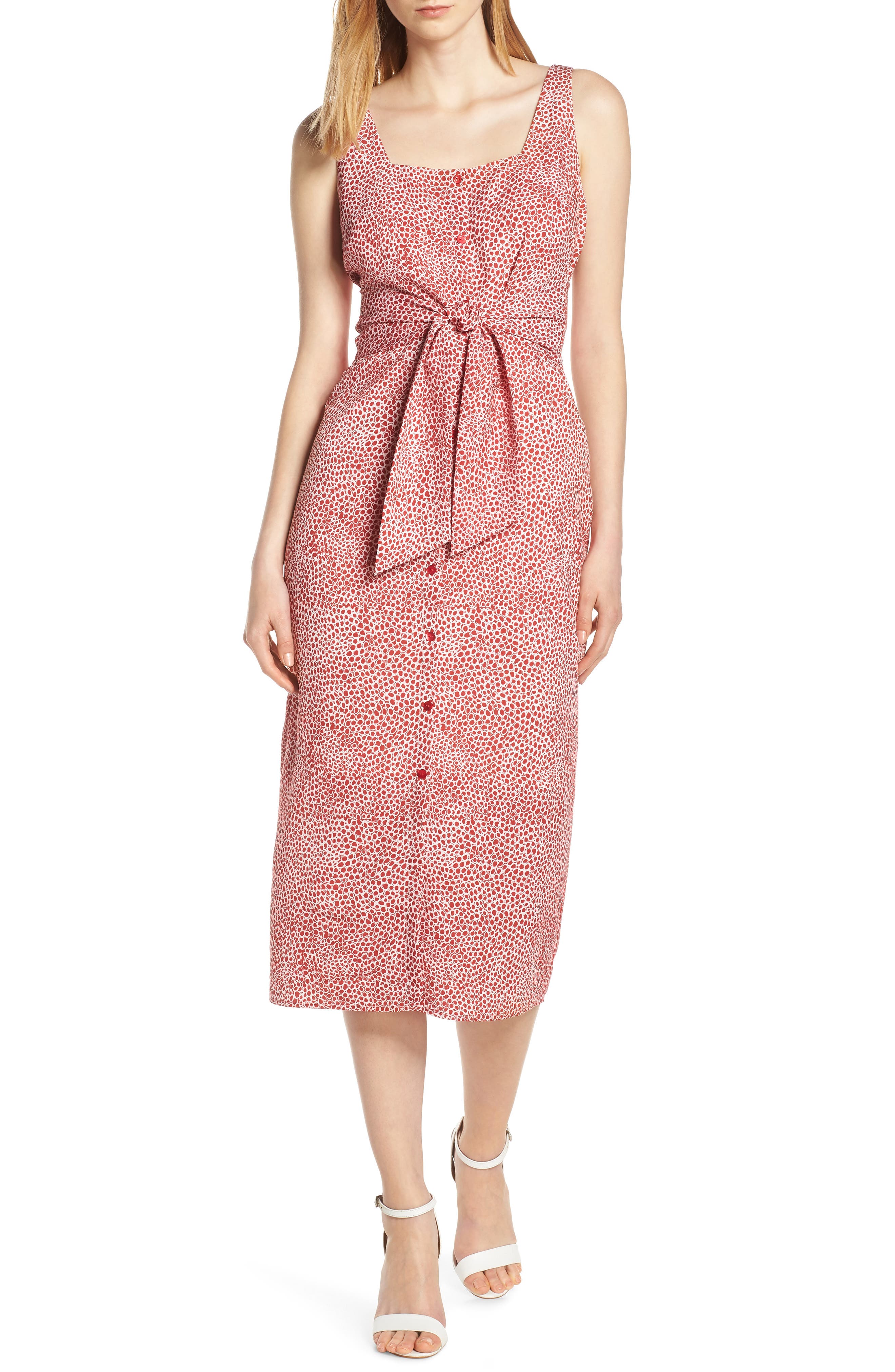 Chelsea28 Floral Tie Front Midi Dress, Red