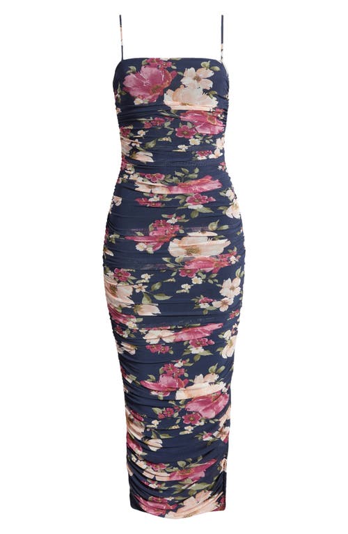 Shop Lulus Stun And Only Floral Mesh Body-con Cocktail Dress In Navy/purple/blush