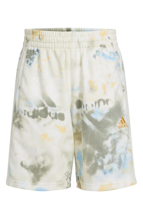 adidas Kids' Allover Logo Wash French Terry Shorts Off White at