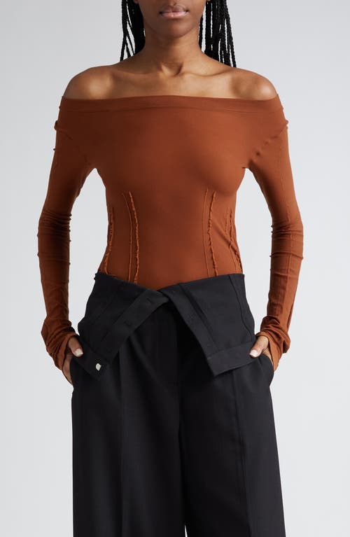 Acne Studios Enia Off the Shoulder Sheer Top Cognac Brown at Nordstrom,