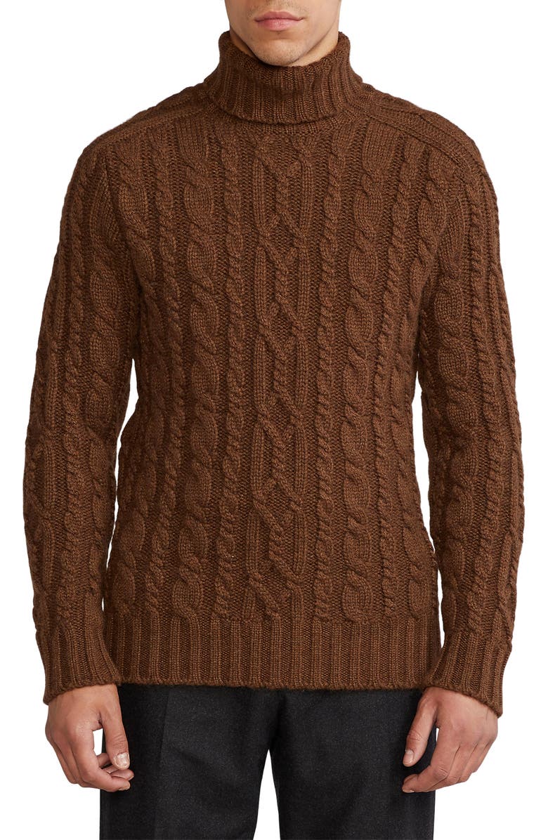 Ralph Lauren Purple Label Cable Knit Turtleneck Cashmere Sweater | Nordstrom