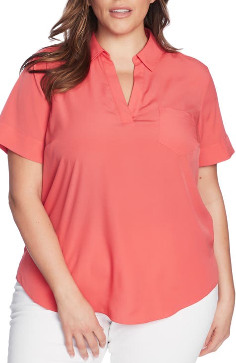 Patch Pocket Collared Blouse (Plus Size)