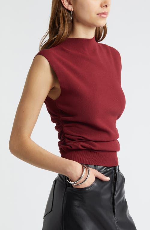 Shop Open Edit Ruched Cap Sleeve Sweater In Red Grape