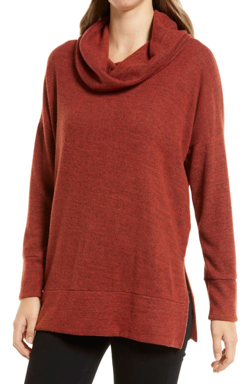 Loveappella Cowl Neck Long Sleeve Top in Rust