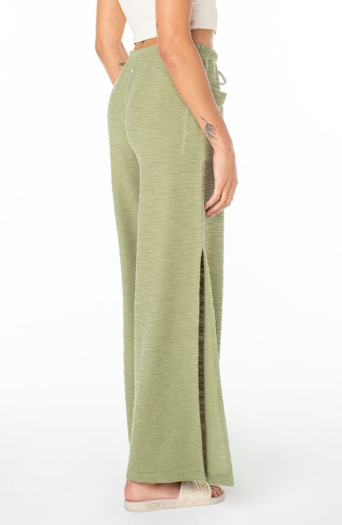Roxy Beach Breeze Split Hem Pants In Oil Green