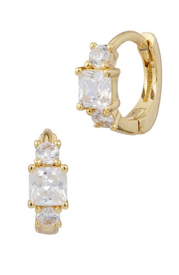 Savvy Cie Jewels 18k Yellow Gold Plated Birthstone Huggie Earrings In Yellow - April