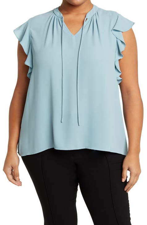 Tie Neck Ruffle Sleeve Top (Plus)