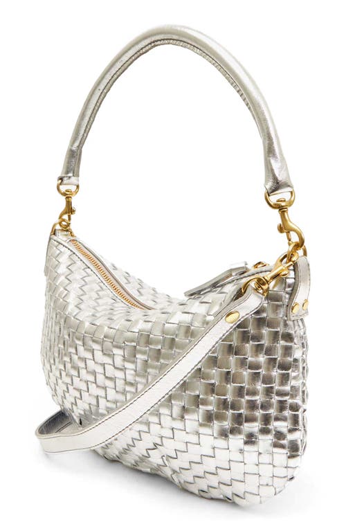 Shop Clare V . Petit Moyen Messenger Bag In Silver Specchio Woven Checker