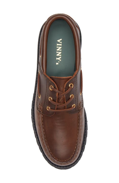 Shop Vinny's Boat Shoe In Dark Brown Leather