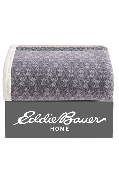 Eddie Bauer Fair Isle Plaid Faux Shearling Throw Blanket In Dark Steel