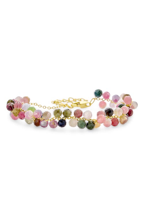 Bling Jewelry Chakra Cluster Beaded Stone Bracelet In Gold Multicolor