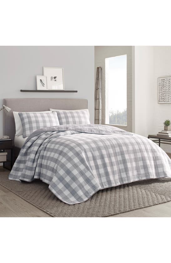 Eddie Bauer Lakehouse Plaid Cotton Quilt 3-piece Set In Grey