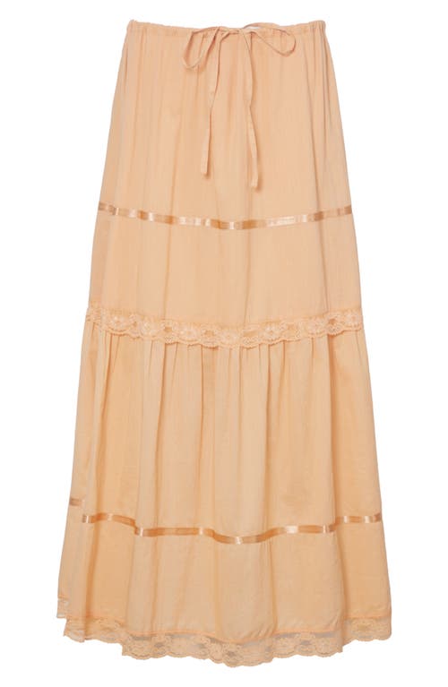 Shop Nasty Gal Lace Trim Tiered Drawstring Maxi Skirt In Apricot