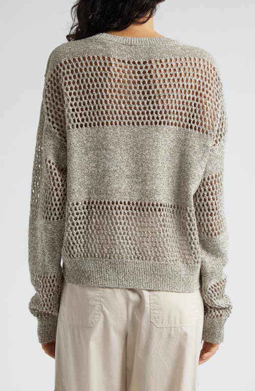 Shop Atm Anthony Thomas Melillo Stripe Open Stitch Linen And Cotton Crewneck Sweater In Juniper Marl