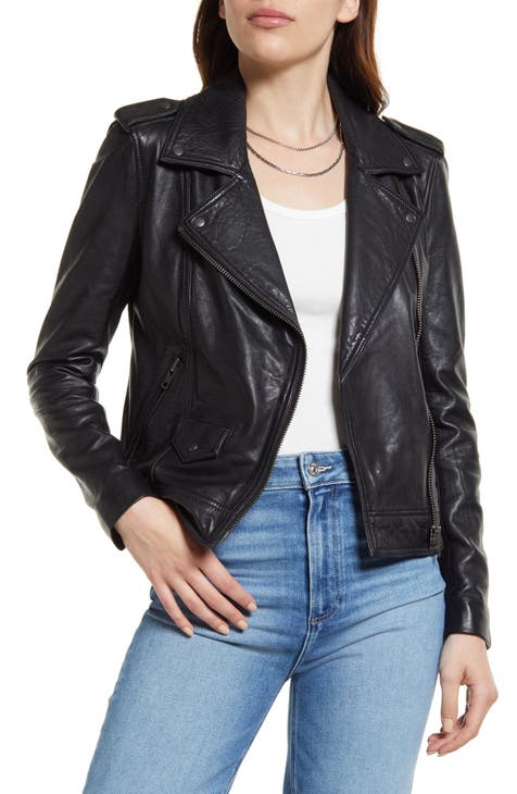 Women s Black Printed Leather Biker Jacket by 3a Moto Leather on