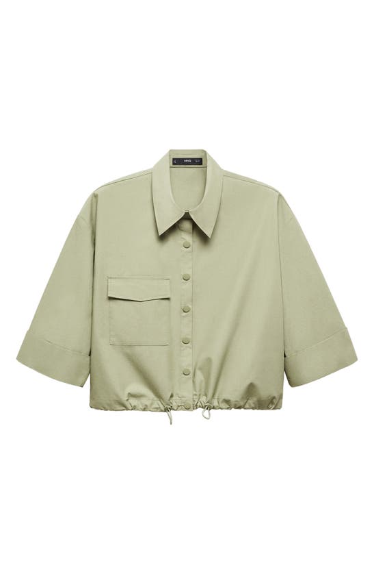 Shop Mango Drawcord Hem Cotton Snap-up Shirt In Green