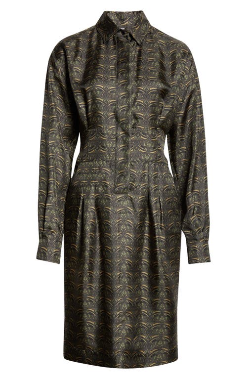 Max Mara Panfilo Print Long Sleeve Silk Twill Shirtdress In Dark Green