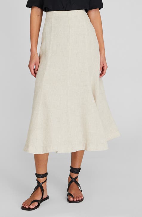Fluted Linen Midi Skirt