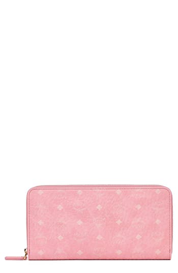 Mcm Large Aren Vi Zip Around Wallet In Pink