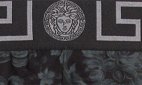 Versace Barocco-print Cotton Jockstrap In Black Grey
