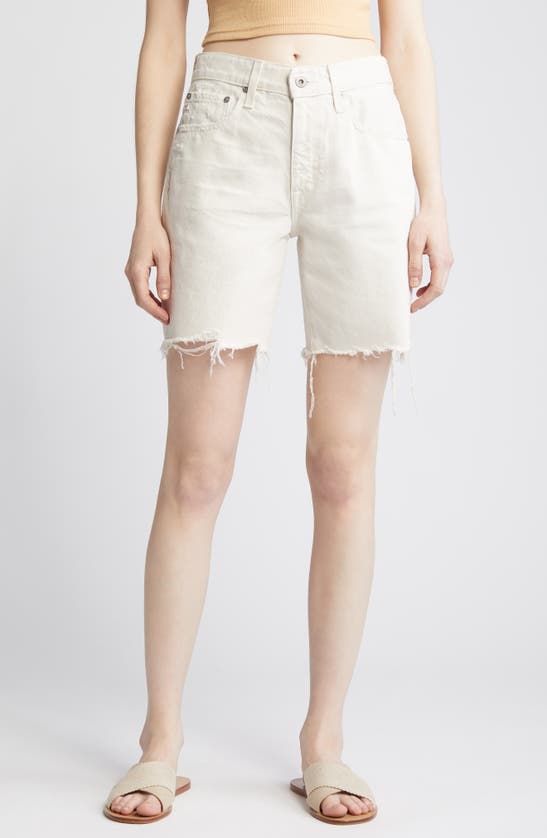 Shop Ag Ex-boyfriend High Waist Raw Hem Denim Shorts In 1 Year Opal Stone