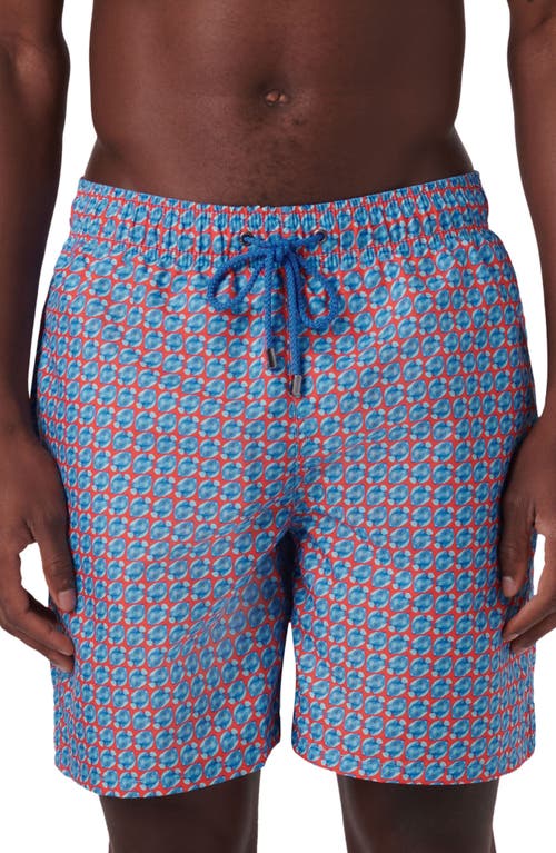 Shop Bugatchi Cosmo Print Swim Trunks In Pimento