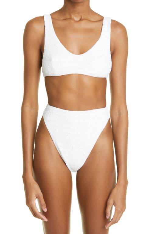 Oséree Sequin High Waist Two-Piece Swimsuit in Pearl