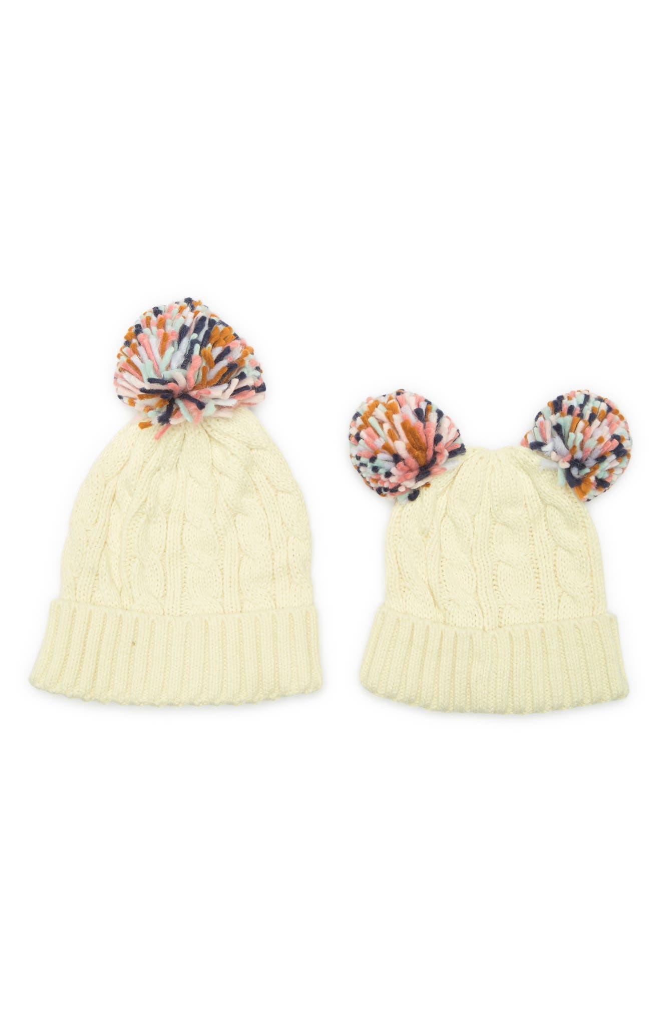 Matching Cable Knit Pompom Beanie Set 