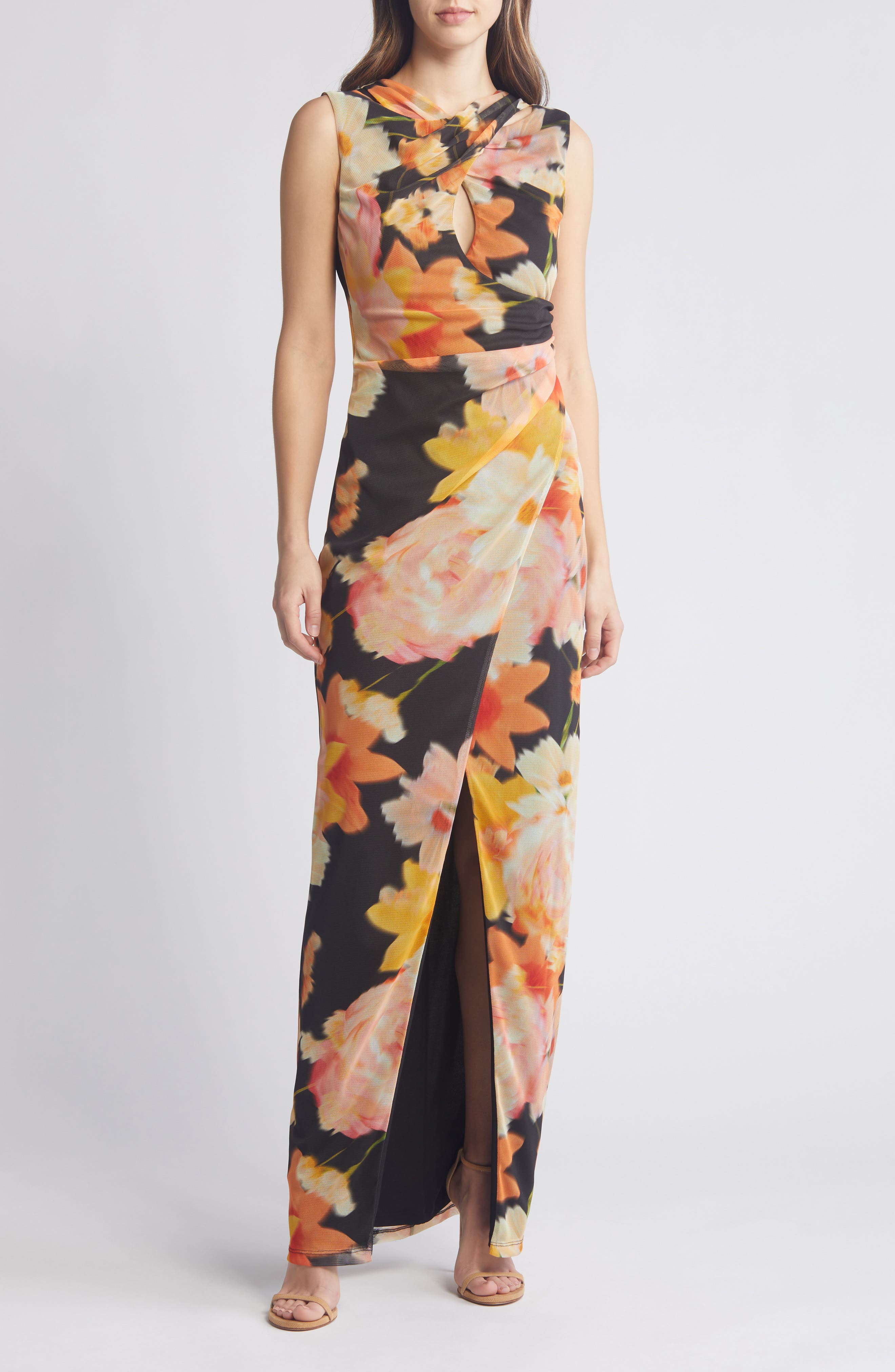 Black Halo Elaina Floral Mesh Maxi Dress | Nordstrom