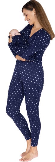 Polka Dot Maternity/Nursing Pajamas & Baby Pouch Set
