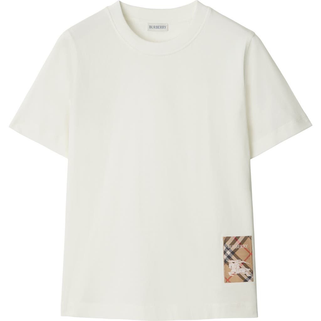 Burberry Women White T-shirt With Logo Patch With Check Motif On The Front In Cotton Woman In Neutral