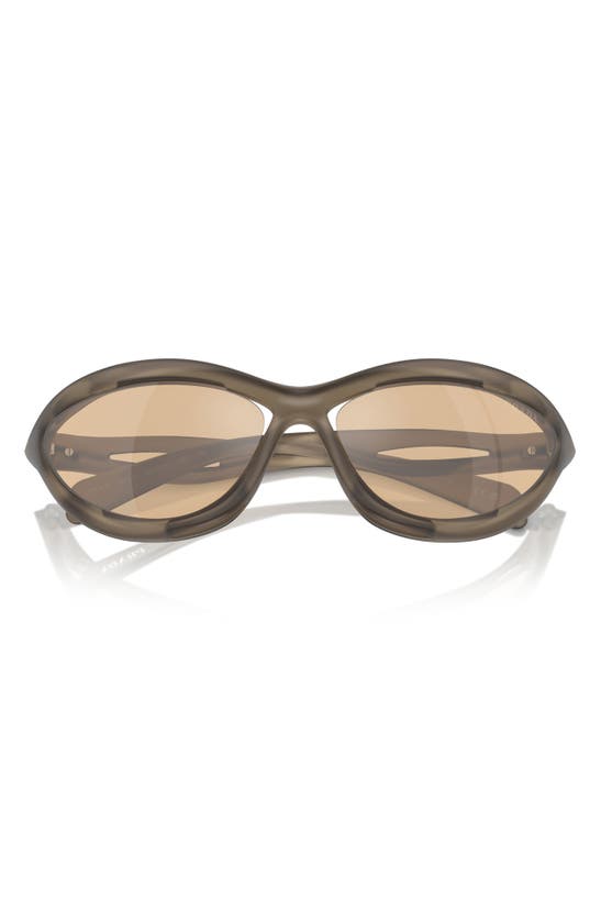 Prada 63mm Oversize Cat Eye Sunglasses In Loden Frosted/ Orange Mirror