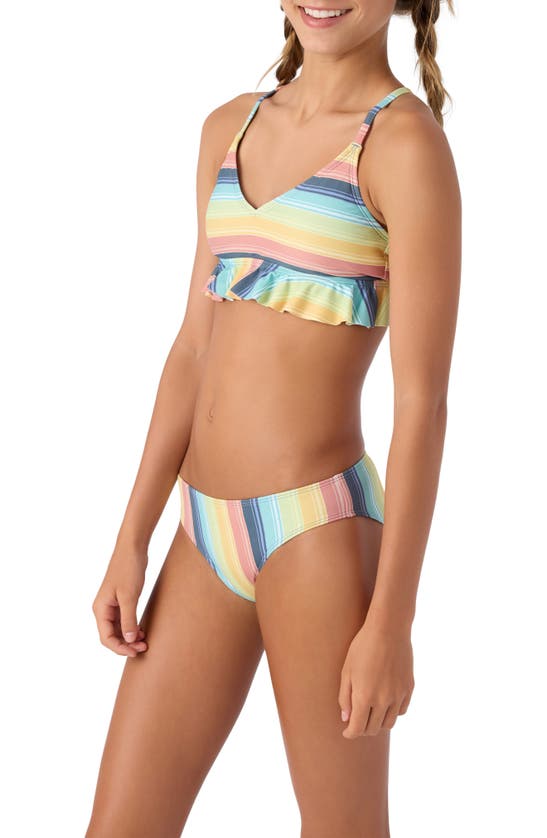 Shop O'neill Kids' Beach Bound Stripe Two-piece Swimsuit In Yellow Multi Colored