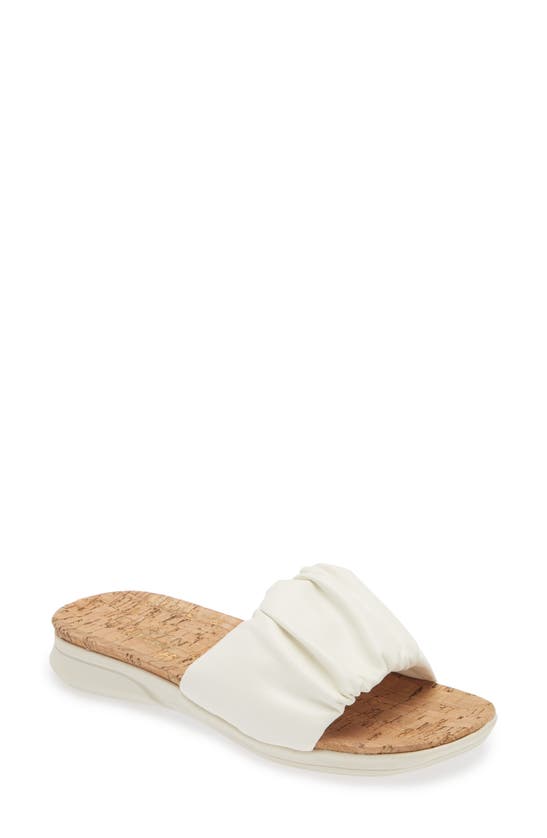 Taryn Rose Pleated Slide Sandal In White
