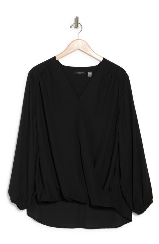 T Tahari Wrap Patterned Blouse In Black
