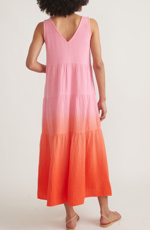 Shop Marine Layer Corinne Ombré Cotton Gauze Midi Dress In Pink Dip Dye