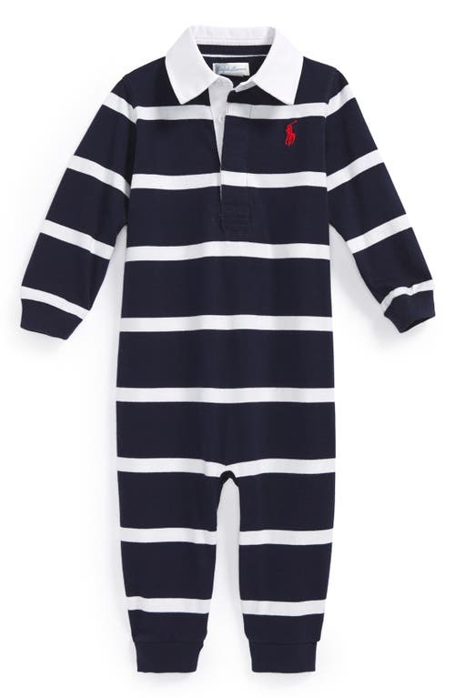 Shop Ralph Lauren Rugby Stripe Romper In French Navy