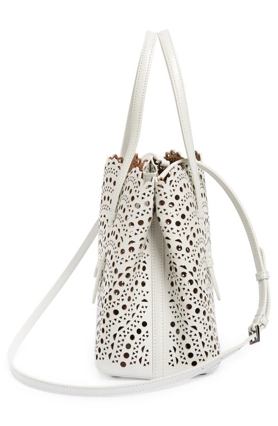 Shop Alaïa Small Mina Perforated Leather Tote In Blanc Optique
