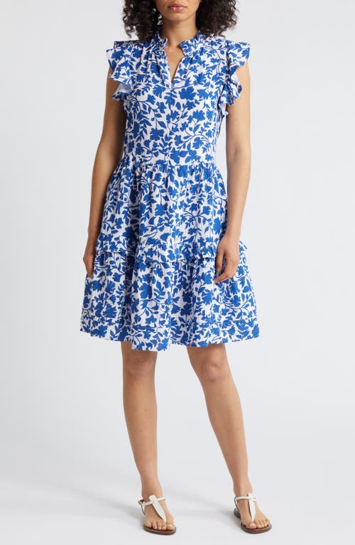 Shop Caslonr Caslon(r) Ruffle Duo Cotton Gauze Dress In White- Blue Kindred Flower