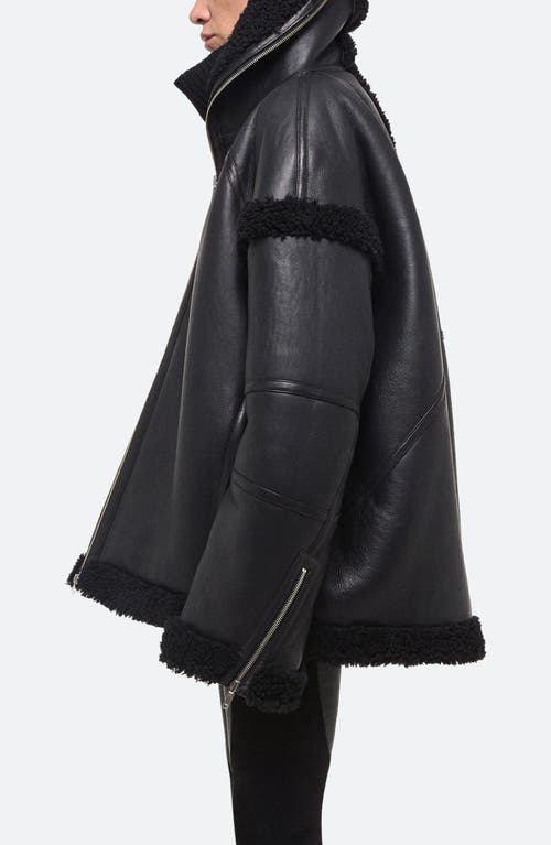 Shop Helmut Lang Apex Hooded Reversible Genuine Shearling & Leather Coat In Black/black