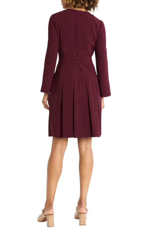 Shop Maggy London Seamed Pleated Long Sleeve Dress In Burgundy