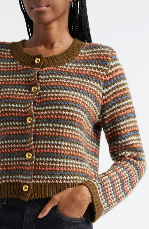 Shop Cinq À Sept Romina Stripe Cardigan In Dark Olive Multi