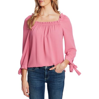 Cece Square Neck Tie Cuff Crepe Top, Pink